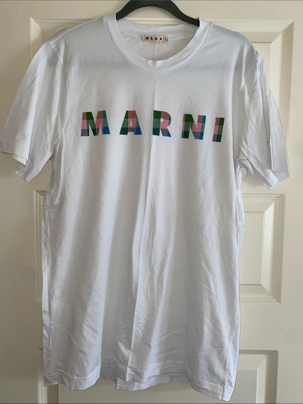 Marni White Tee with Multicolor Geometric Logo